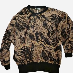 Men's Crewneck Sweater in Tan with Black Abstract Print